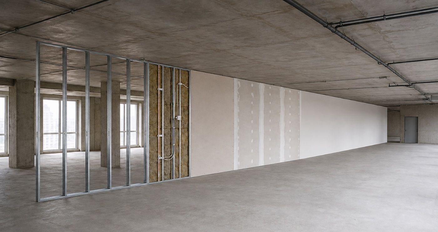 Partition wall built across the floor